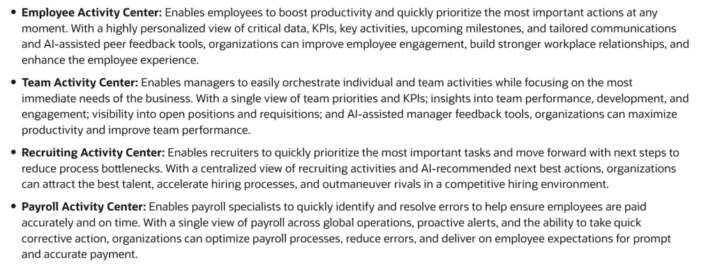 Oracle HCM Activity&nbsp;Centers